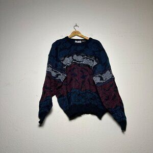 VTG Urban Works Knit Leather Lining Sweaters Men XL Gorp Grandpa Blue 90s Prep